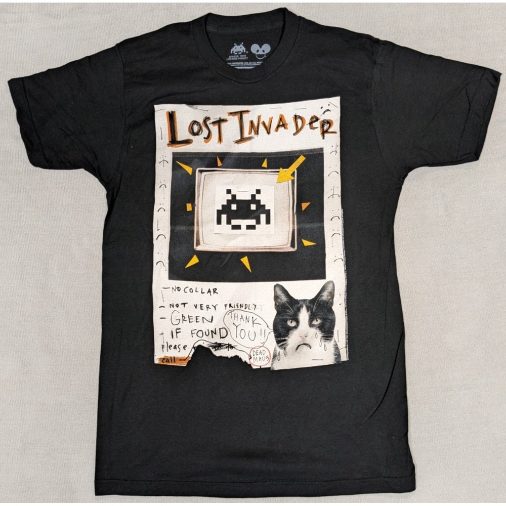 Deadmau5 Shirt Mens Medium Black Space Invaders DJ Electronic House Music Tech